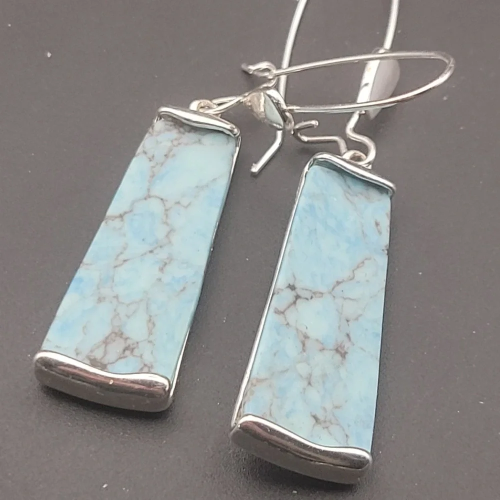 Robert Lee Morris RLM Soho Silver Tone Turquoise Bar Dangle Drop Earrings...